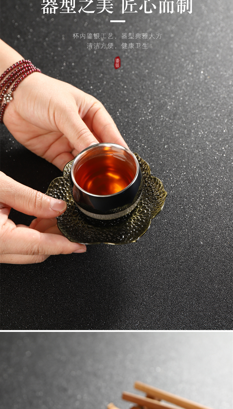 Recreational product silver cup 999 cracked sycee kung fu tea cups ceramic craft master cup single cup tea sample tea cup