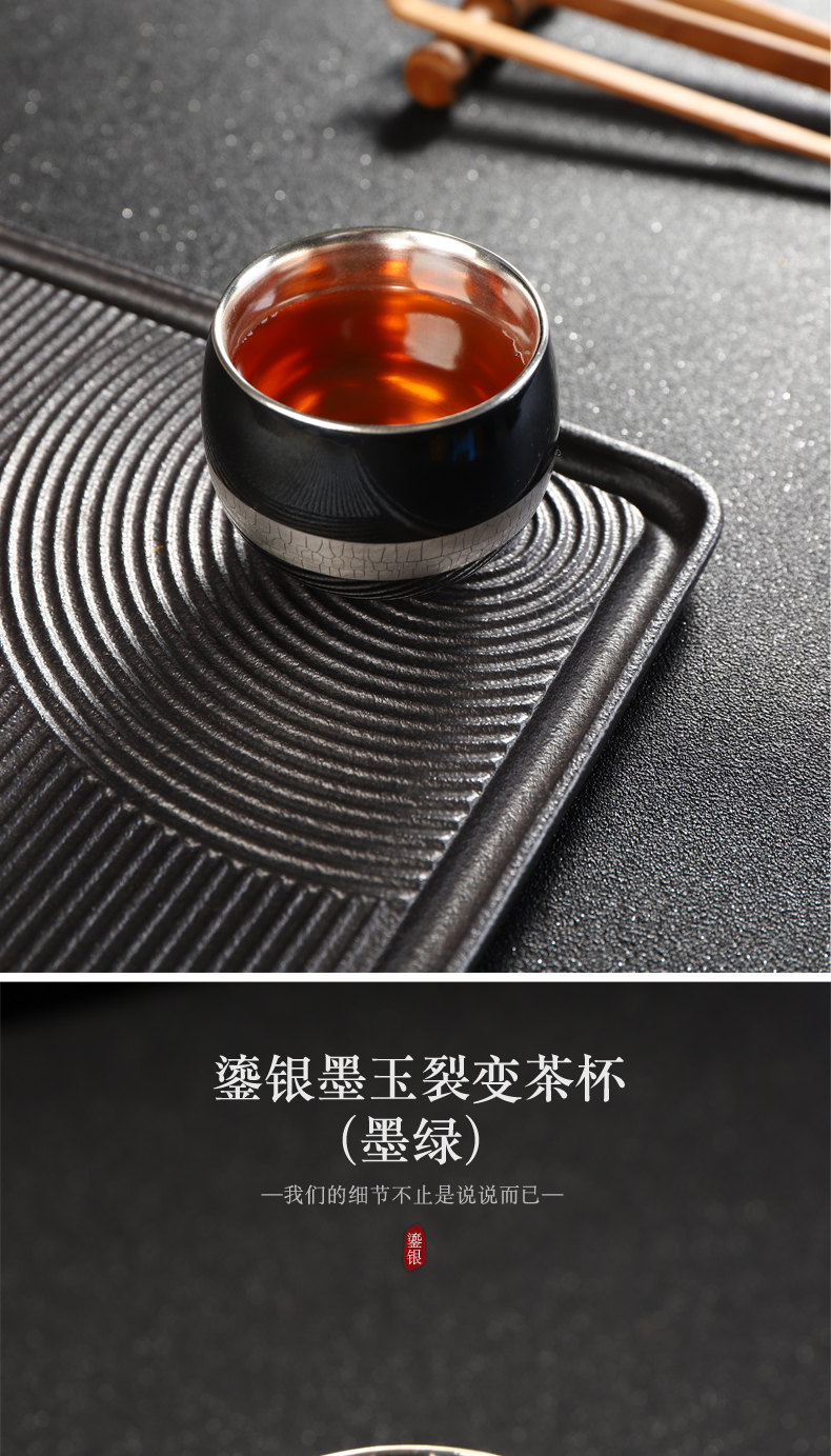 Recreational product silver cup 999 cracked sycee kung fu tea cups ceramic craft master cup single cup tea sample tea cup