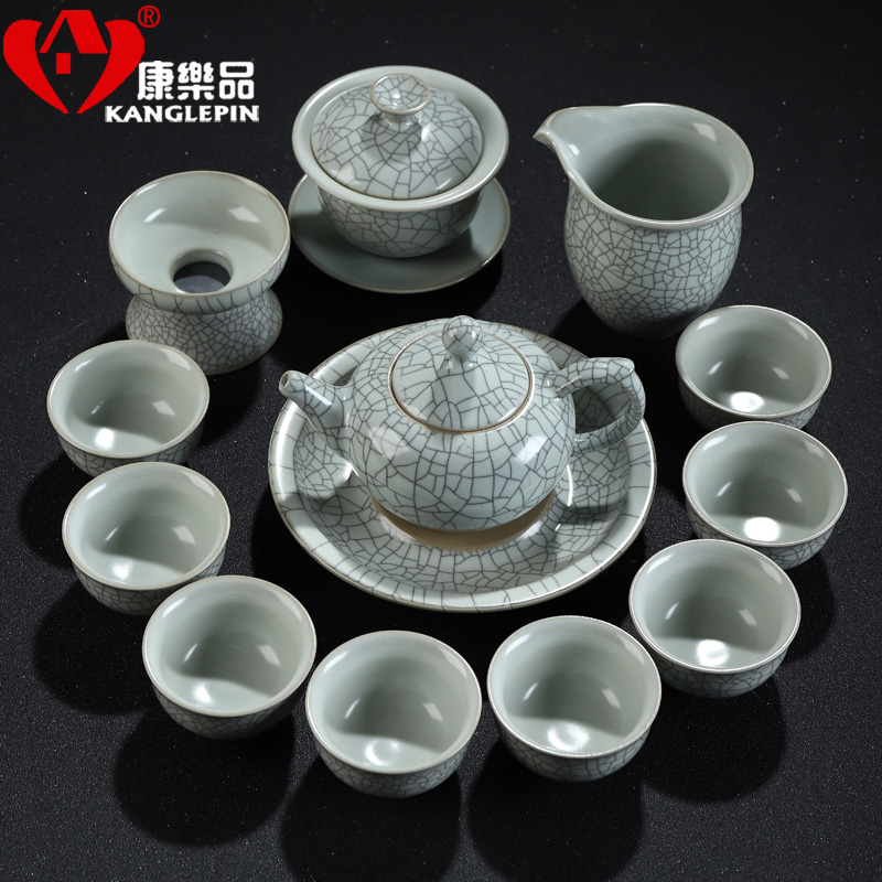 Recreation with suit longquan celadon household kung fu tea tea set ceramic cups sharply stone tea tray was a complete set of the teapot