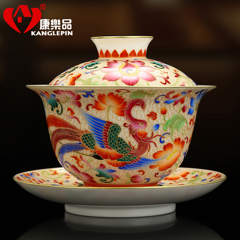 Recreational product color tureen suit hand - made ceramic checking wire inlay enamel longfeng kung fu tea tea bowl