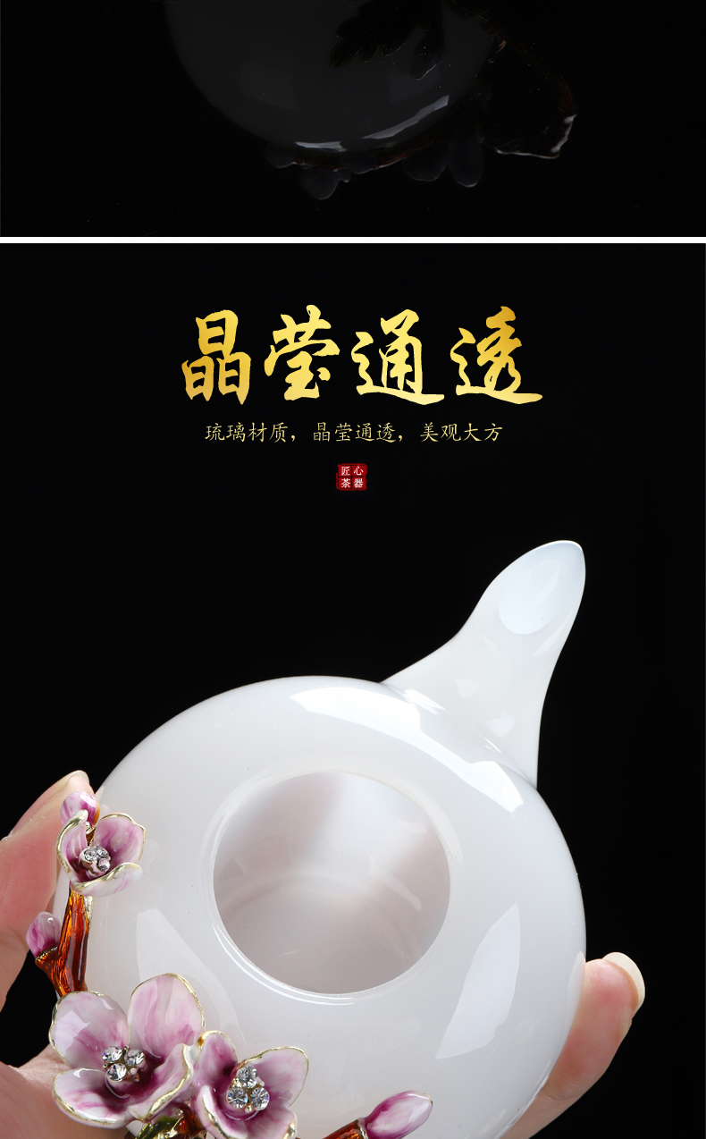 Recreational products a complete set of tea set jade porcelain enamel household office suit dehua white porcelain teapot kung fu tea set