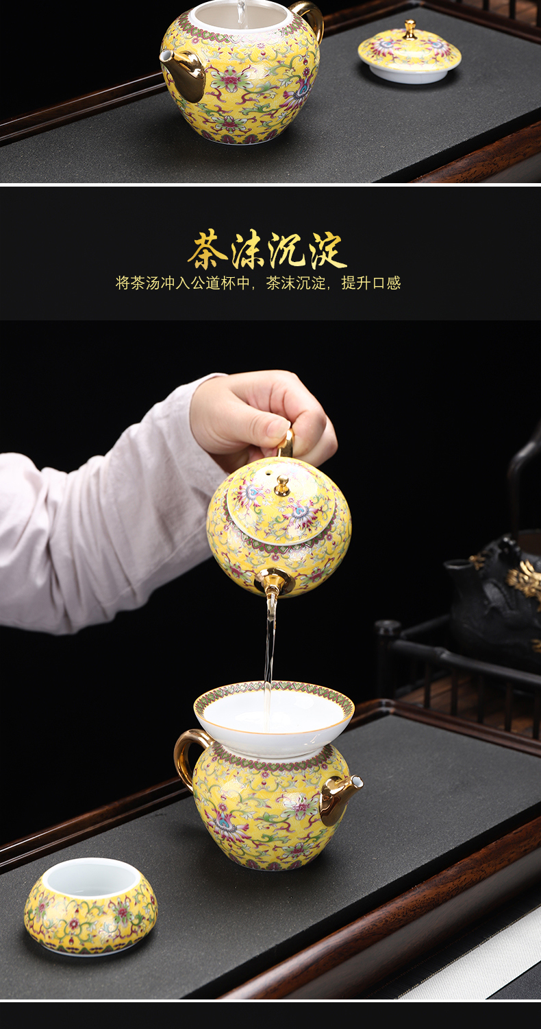 Recreational product gold colored enamel porcelain tea set coppering. As silver clasp porcelain tea set the whole court wind office tea kettle