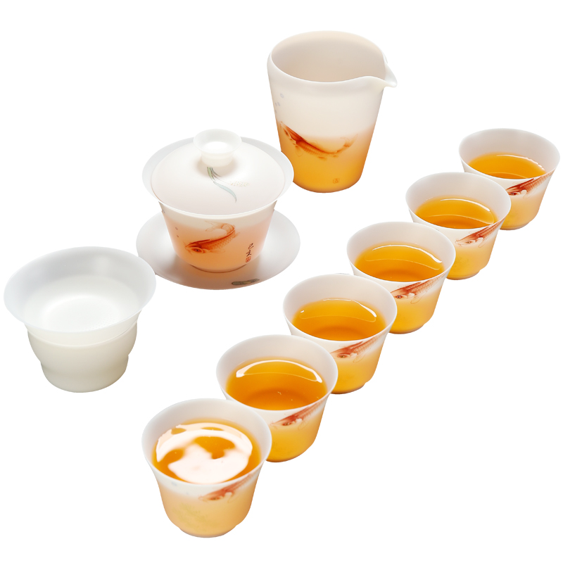 Recreational product hand - made thin foetus tureen 10 into the suit household leather box of kung fu tea set ceramic suet jade tureen sitting room