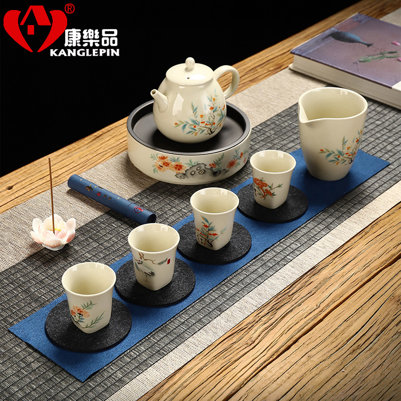 Recreational product plant ash glaze ceramic teapot set home only three tureen and a cup of tea pot bearing head make tea