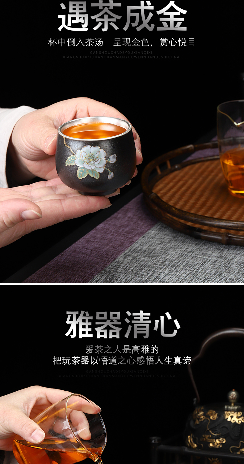 Recreational product of pottery and porcelain enamel color coppering. As silver cup master cup of large single cup 999 silver bladder sample tea cup tea set