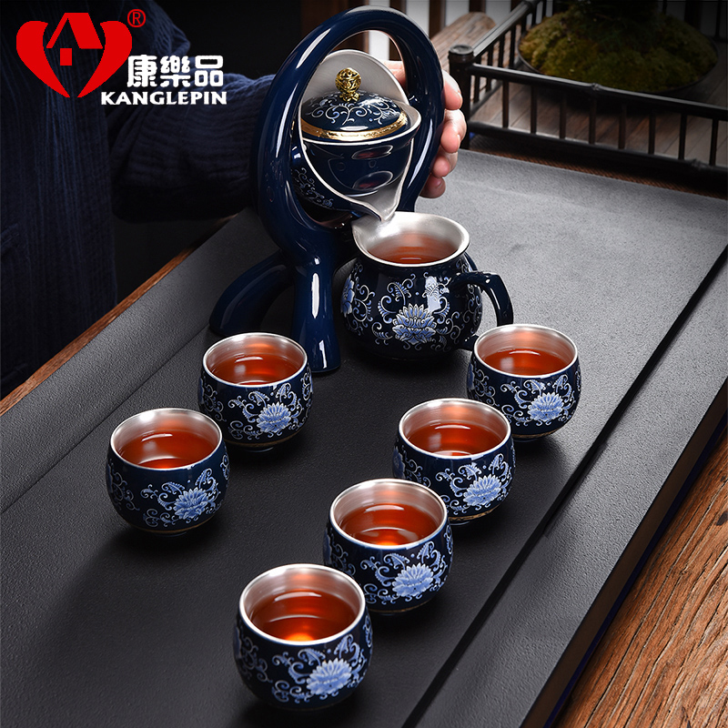 Recreational product automatic kung fu tea set flush pot of tea tasted silver gilding lazy person suits for home sitting room of jingdezhen tea service