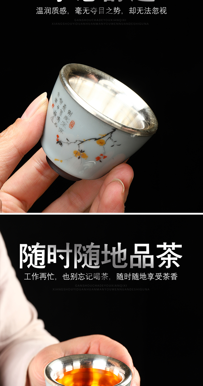 Recreational product silver checking fine silver 22 g ceramic cups kung fu tea cup 999 bales silver master characteristics