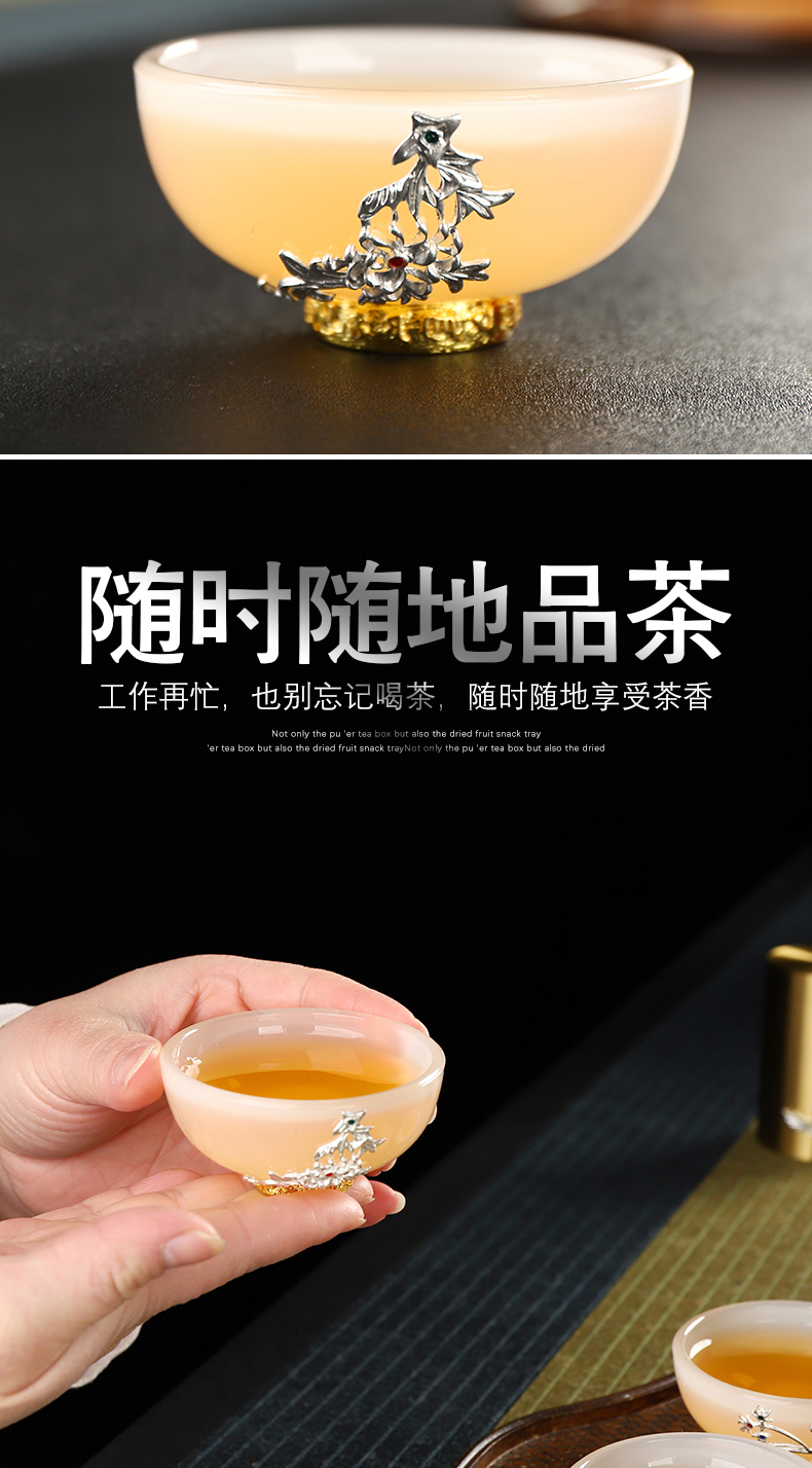 Recreational product household sample tea cup small cups of tea light coloured glaze jade porcelain kung fu with sterling silver 999 masters cup gift boxes