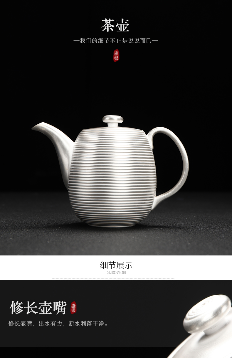 Recreational product silver tea set office sterling silver 999 household contracted purple ceramic kung fu tea cup teapot