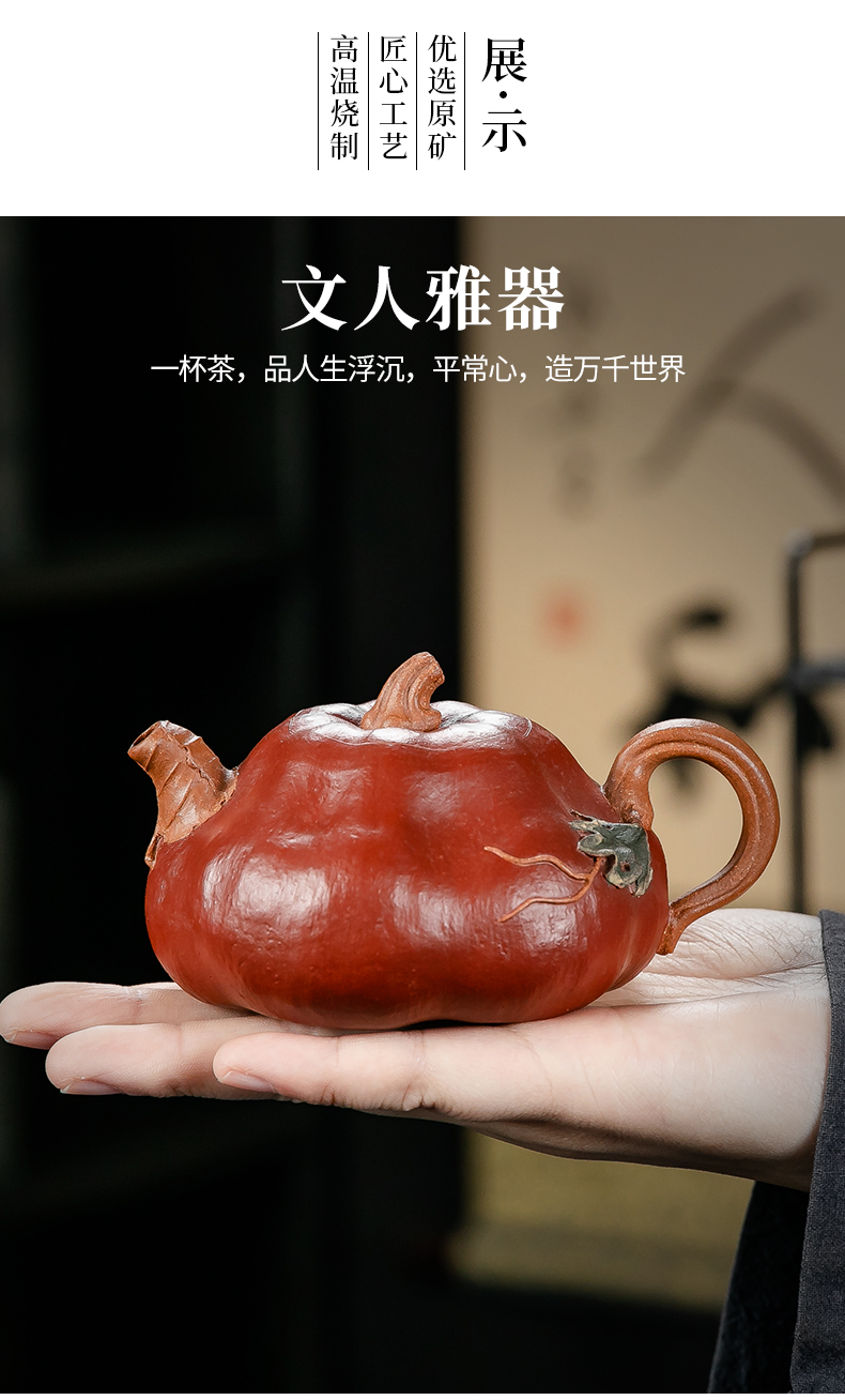 Recreational product yixing it shanzhu famous pure manual undressed ore mud bionic pumpkin teapot with a suit