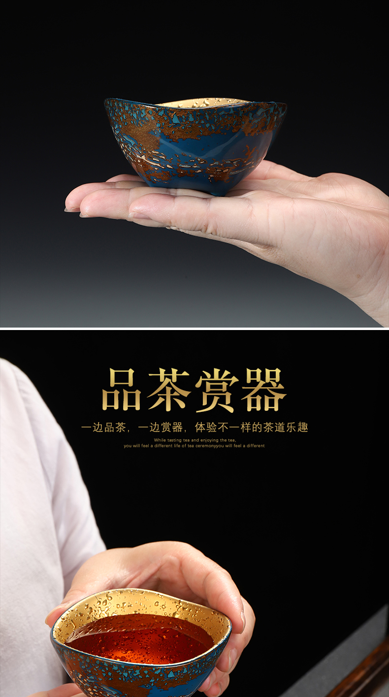 Recreational product lacquer checking ceramic tea set gold cup with three legs big master cup sample tea cup Chinese single CPU