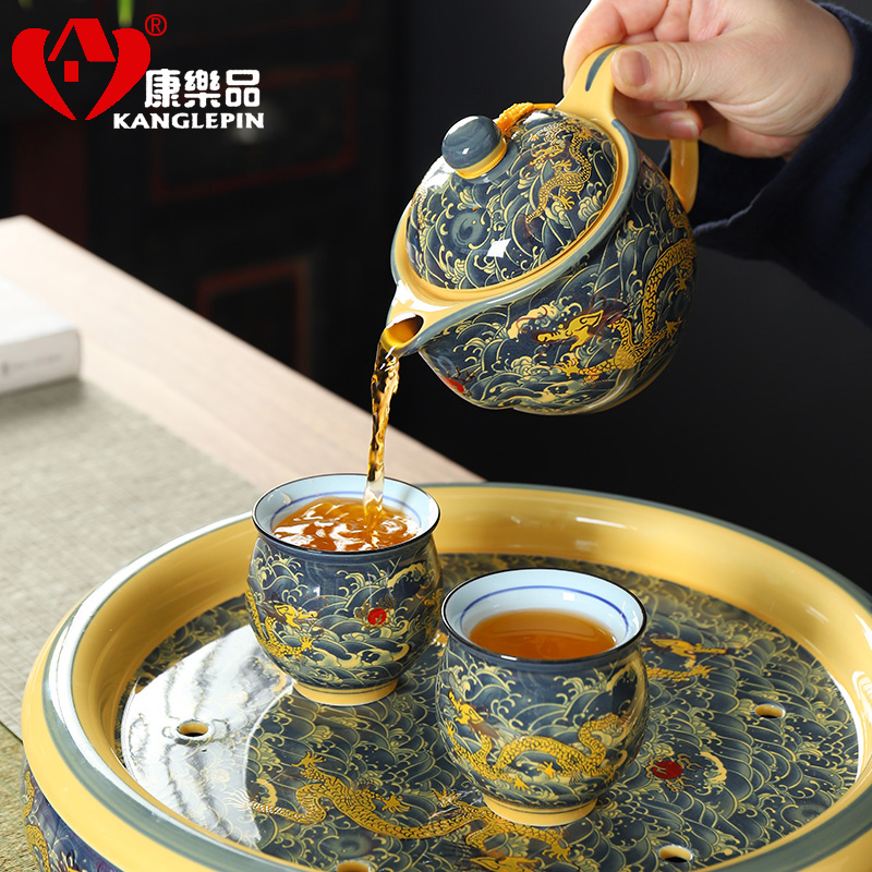 Recreational product double anti hot tea set home sitting room of a complete set of kung fu tea set ceramic teapot teacup tea tray