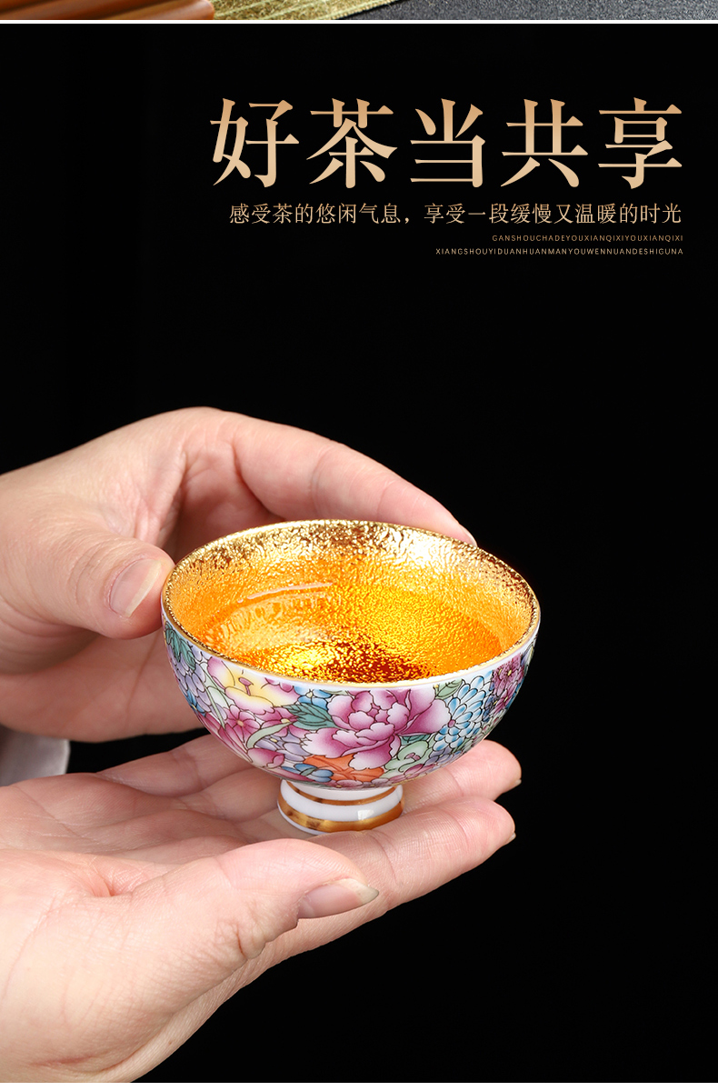 Recreation jingdezhen small ceramic cups and gold colored enamel kung fu tea bowl master cup sample tea cup single CPU