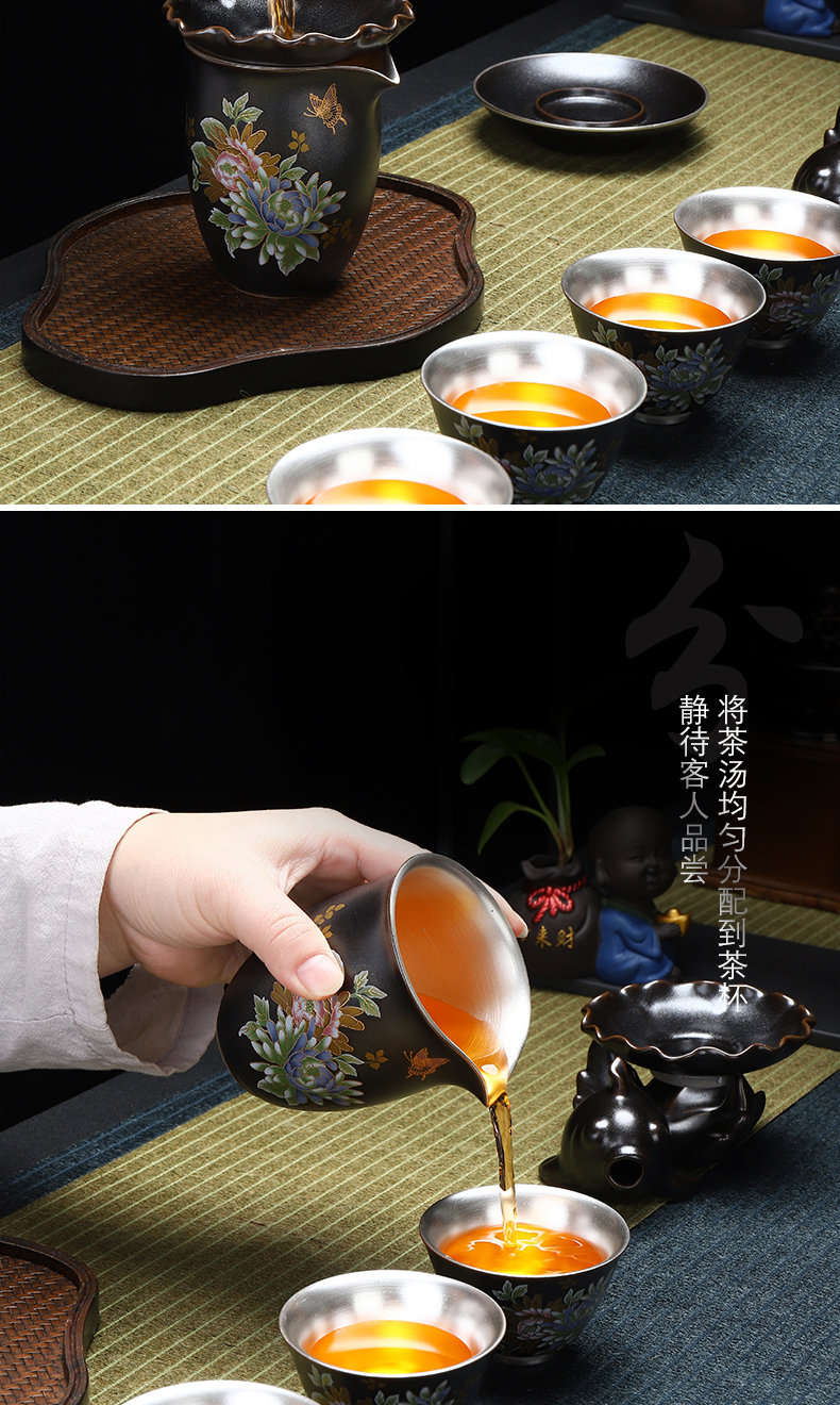 Recreation article 999 tasted silver gilding the tank of a complete set of ceramic tea set office silver kung fu tea cups