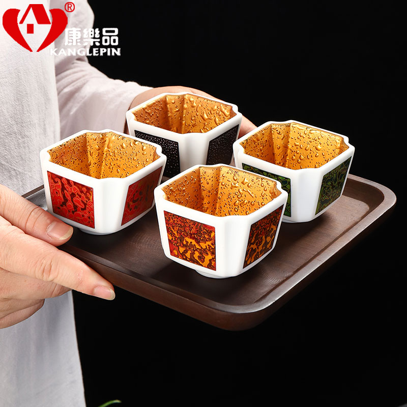 Recreational product lacquer gold cup pure manual suet jade white porcelain tea set of the big sample tea cup ceramic kung fu tea cups