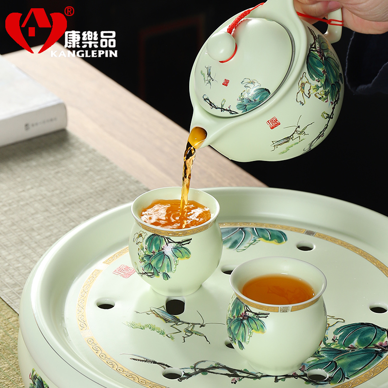 Recreational product ceramic tea set home tasted silver gilding double anti hot high - grade tea is tea tray of a complete set of kung fu tea cups