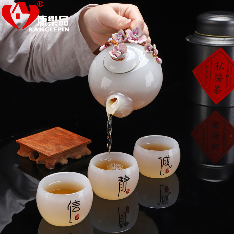 Recreational products a complete set of tea set jade porcelain enamel household office suit dehua white porcelain teapot kung fu tea set