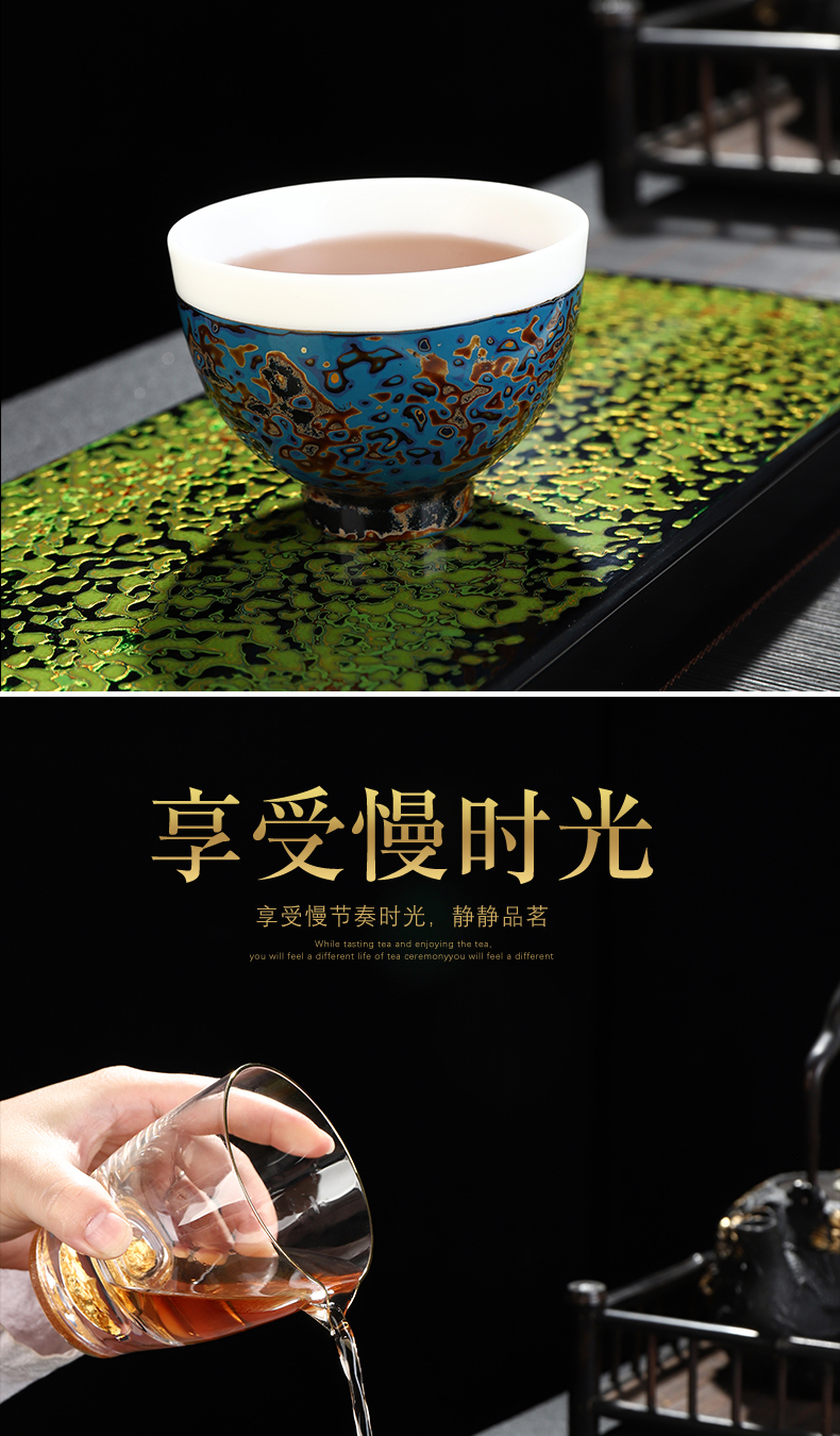 Recreational product lacquer tea palace wind high - white kung fu tea cup of pure checking Chinese lacquer cups sample tea cup