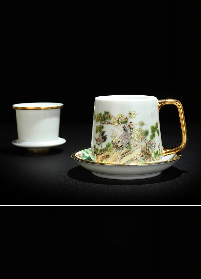 Recreational product ceramic filter gold - plated with cover with capacity of 400 ml of high level appearance high - end men and women take water cup that occupy the home