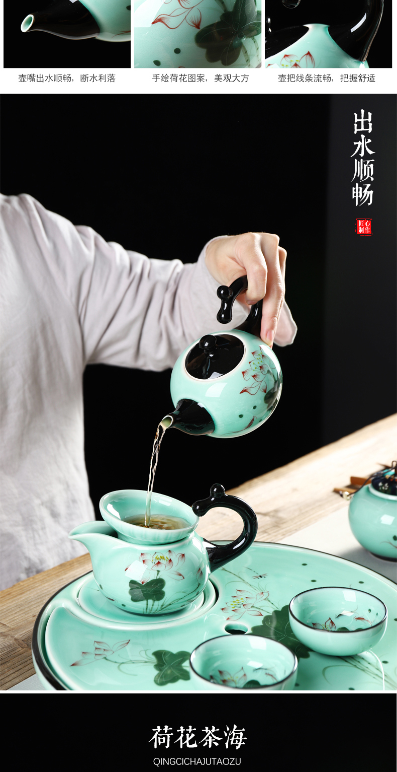 Recreational goods folk hand - made household noggin celadon technology kung fu tea set ceramic teapot GaiWanCha way