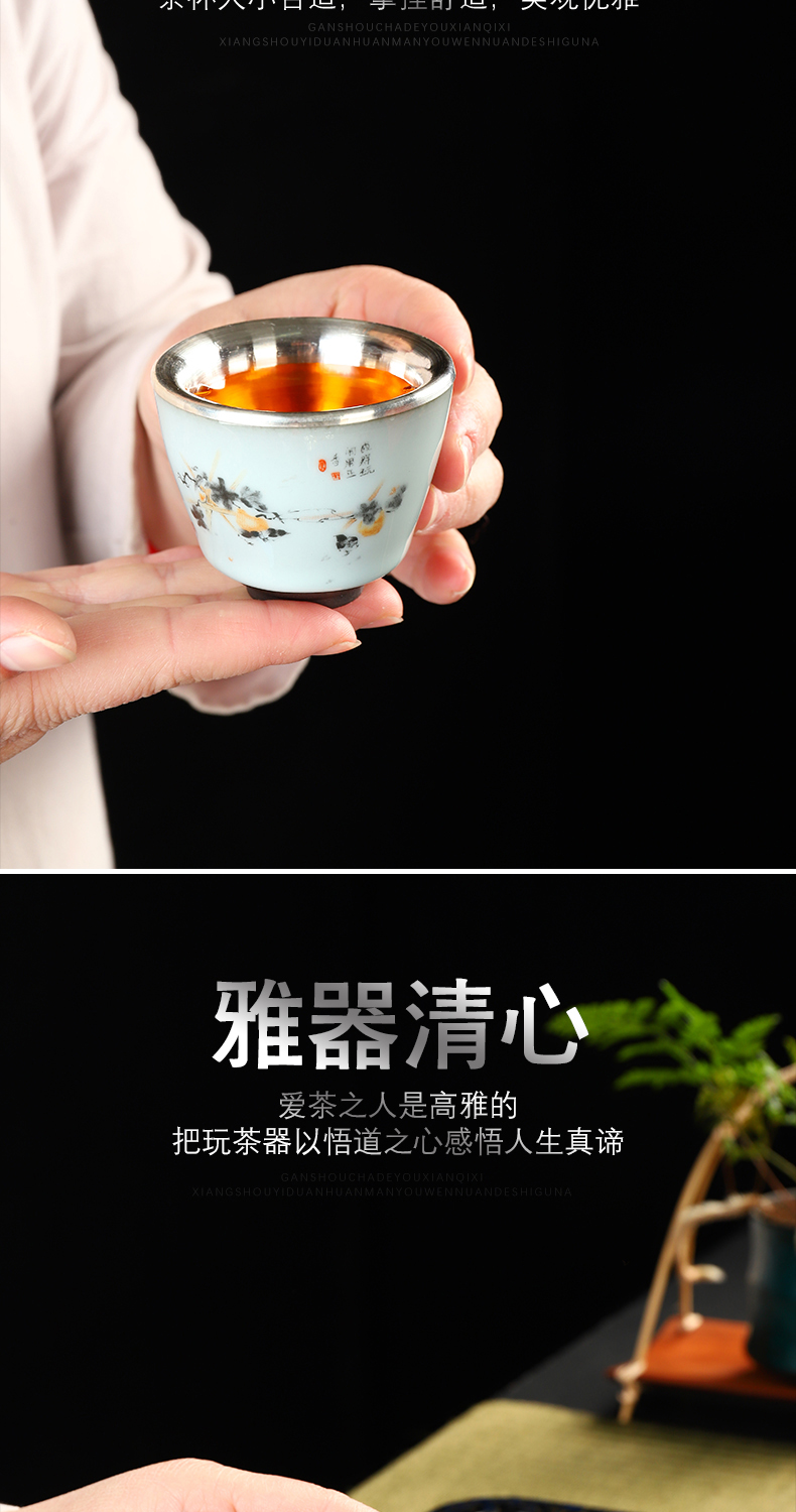 Recreational product silver checking fine silver 22 g ceramic cups kung fu tea cup 999 bales silver master characteristics