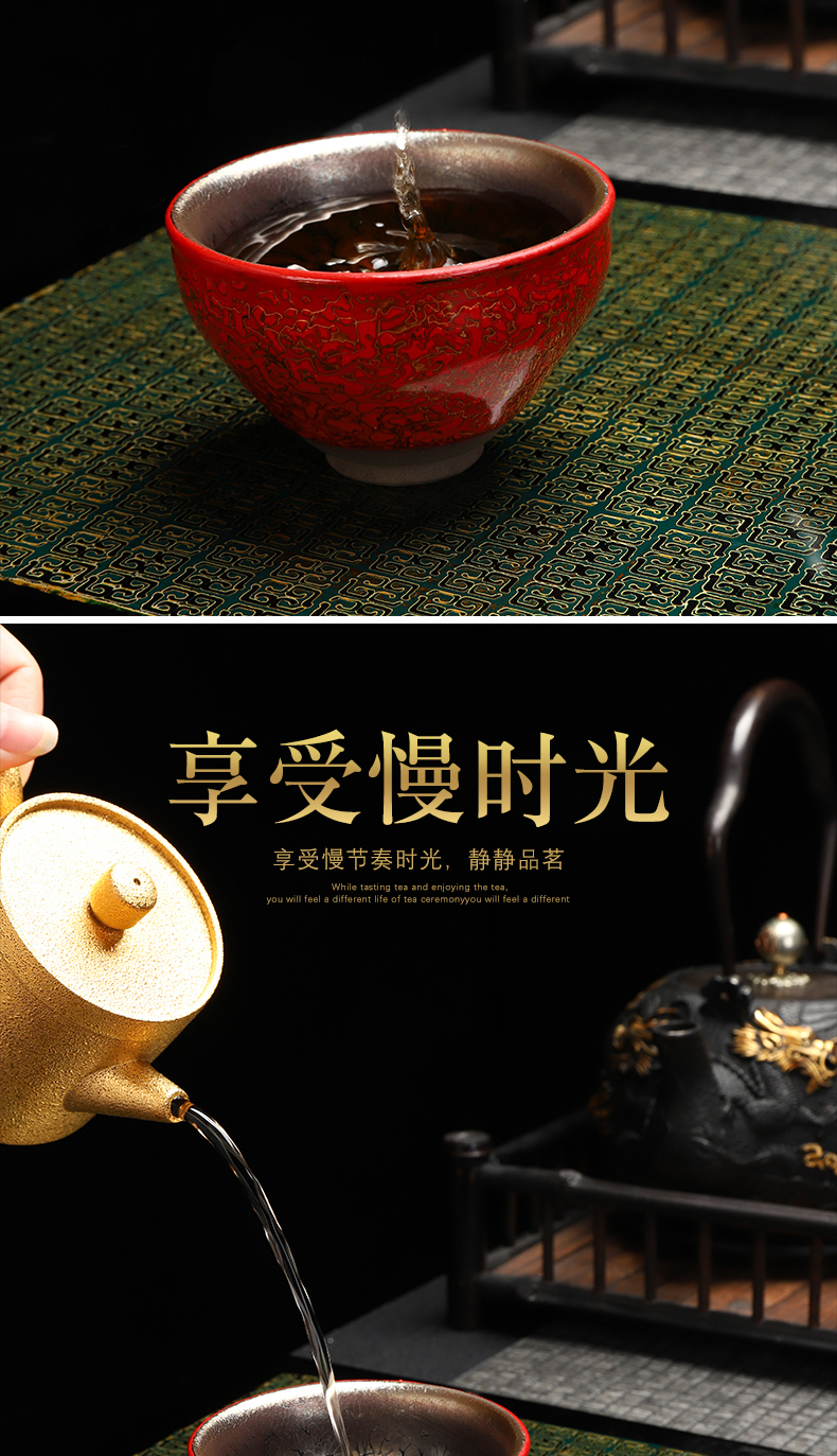 Recreational products built beam lamp cup expressions using Chinese lacquer process red gold oil droplets beam of the folding of the ceramic cup expressions using expressions using the master cup of tea