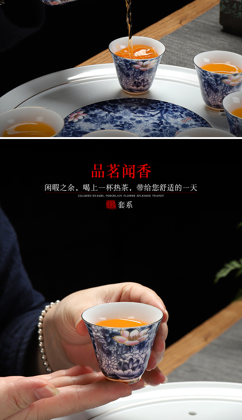 Recreational product powder enamel see colour of a complete set of ceramic tea set against the very hot kung fu tea set Chinese blue and white porcelain cup home