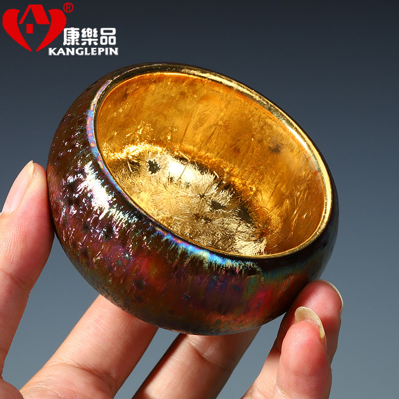 Recreation article 24 k gold checking ceramic cups kung fu sample tea cup colorful building light golden oil droplets master cup single CPU