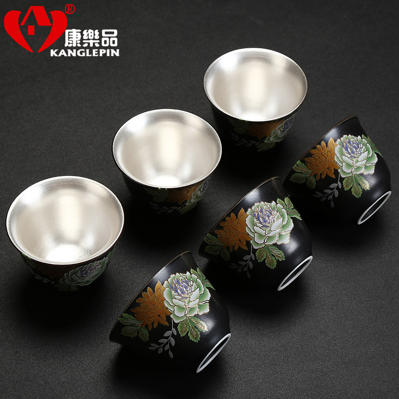 Recreation article 999 sample tea cup silver cup silver tea set ceramic coppering. As silver cup kongfu master cup single CPU