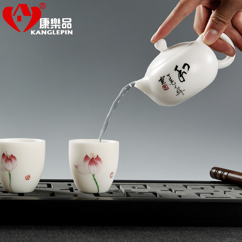 Recreational product hand - made lotus jade porcelain tea sets of a complete set of kung fu tea set Chinese style household kung fu tea set of the teapot