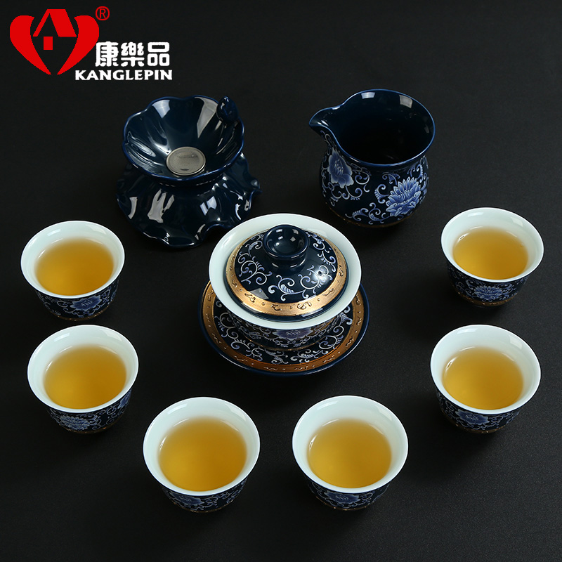 Recreational product kung fu tea set the whole household creative tea teapot teacup fragrant of blue and white porcelain tea set