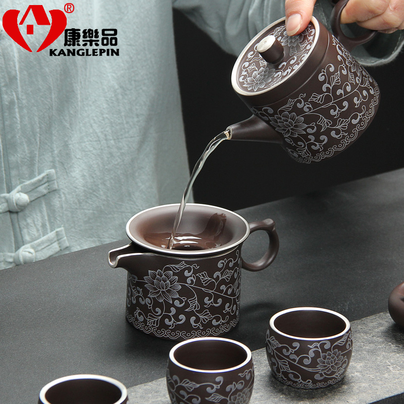 Recreational product office yixing purple sand kung fu tea set with Chinese style mercifully of a complete set of silver teapot teacup household ceramics