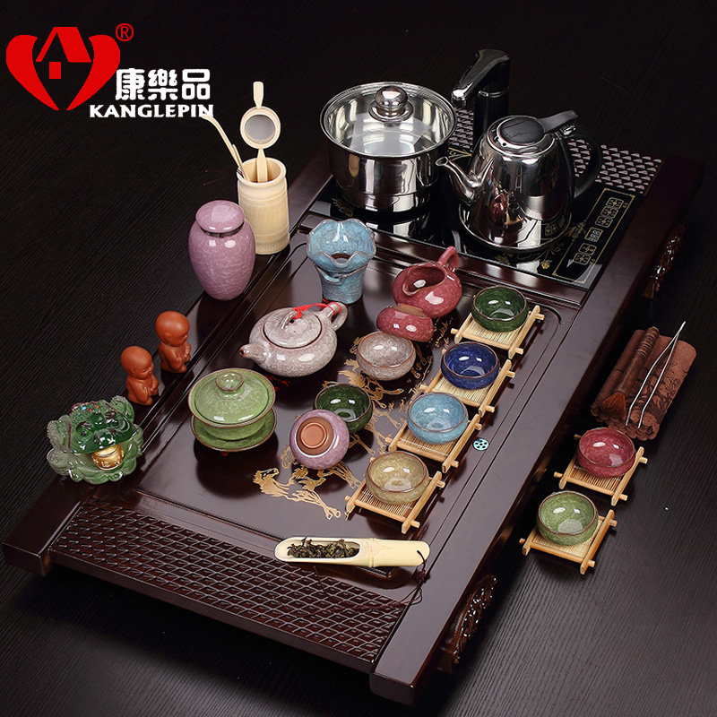 Recreational product kung fu tea tea set suits for the purple ice crack of a complete set of tea set furnace solid wood tea tray was set quickly