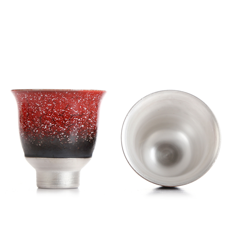 Recreational product kung fu tea set 999 silver tea silver cups ceramic masters cup by hand with silver tea sample tea cup
