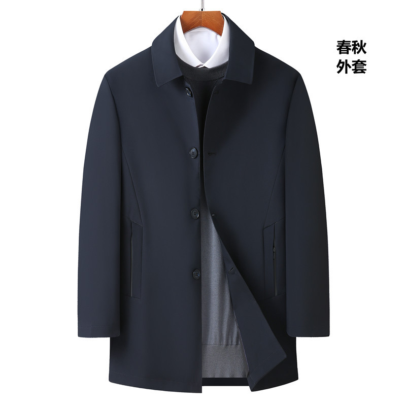 Plus-Size Men's Trench Coat, Business Casual, Middle-Aged and Elderly, Mandarin Collar, for Big and Tall Men, Spring and Autumn, Mid-Length, Loose-Fitting Jacket Plus-Size Men's Trench Coat, Business Casual, Middle-Aged and Elderly, Mandarin Collar, for Big and Tall Men, Spring and Autumn, Mid-Length, Loose-Fitting Jacket
