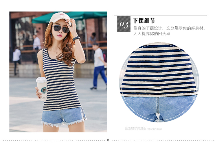Mùa xuân và mùa hè mặc áo thun sọc đen và trắng nữ cotton ngắn thể thao rộng rãi đáy áo sơ mi không tay cỡ lớn áo thun không tay thời trang nữ