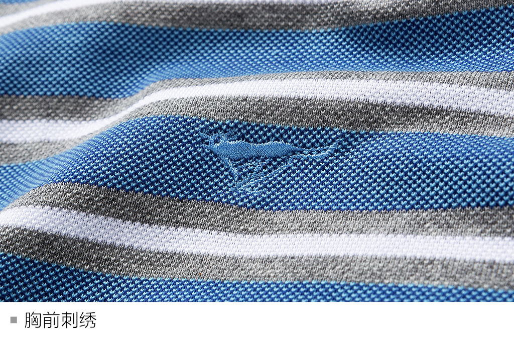 Bảy con sói áo thun ngắn tay nam Màu xanh trung niên vạt áo thời trang sọc POLO Áo sơ mi cotton nam Mercerized Quần áo mùa hè Sản phẩm mới áo polo