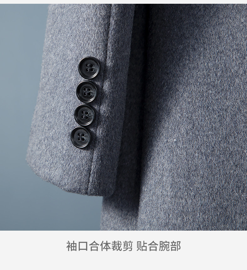 酷诺尼 男士修身中长款 羊毛呢大衣 图15