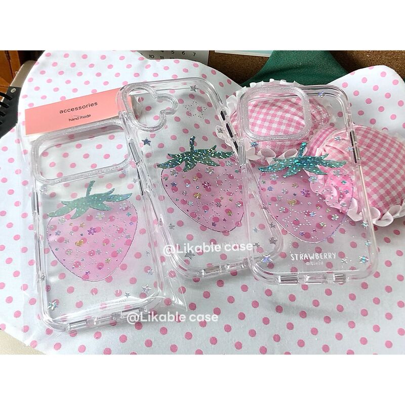 Likable Case｜Round-Edged Gold-Plated Pink Strawberry Phone Case, Double-Layer Imd, Suitable for iPhone 17, Apple 16 Pro Max, Cute 14/15, Girly Style
