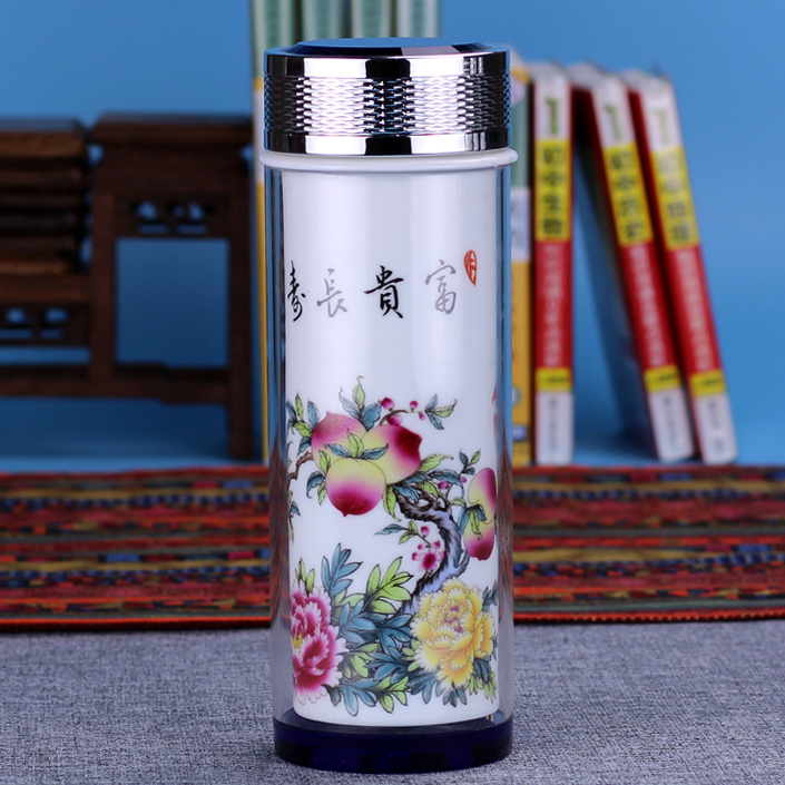 Jingdezhen ceramic curing vacuum cup double men and women with cover business office gifts crystal glass cup cup