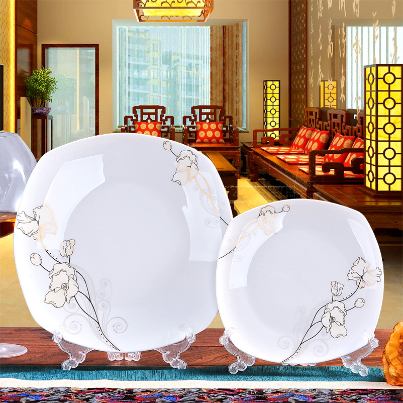 Dishes suit household jingdezhen tableware suit Dishes combine ipads bowls with square Korean dish bowl chopsticks