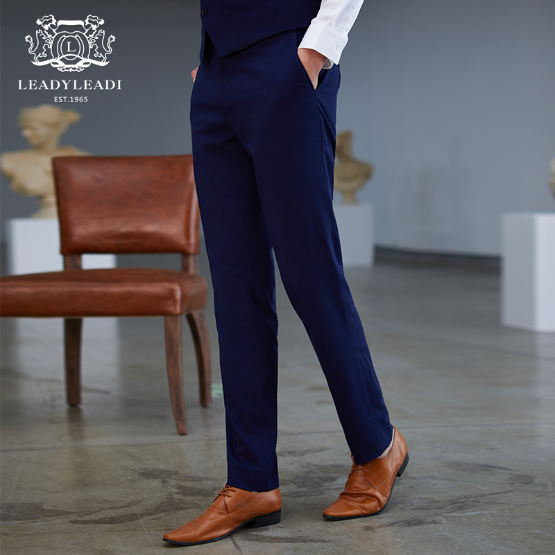 Men's trousers Casual slim-fit trousers Summer thin men's business formal suit pants Gentleman pants Lake blue 30 models