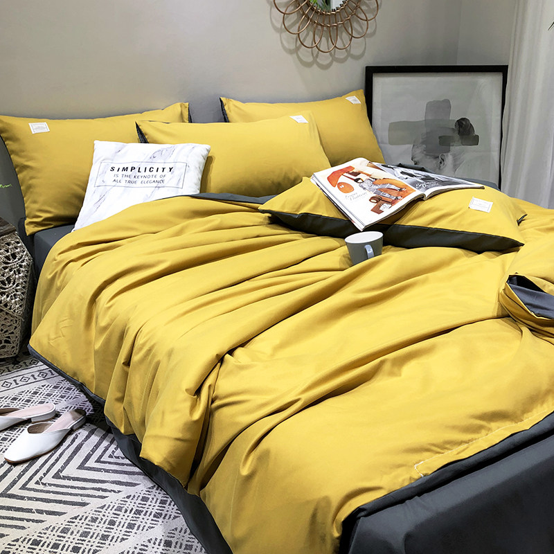 Minimalist Nordic pure colour sheet Quilt Cover Four Pieces Bed bed Gasawara Mi 8 Yellow 1 5m Bed student Three sets