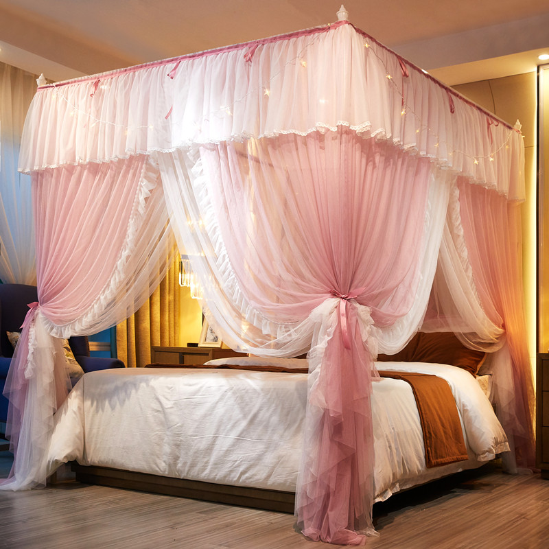 Double-layer princess wind mosquito net net red girl powder pattern net 1 8m bed 1 5m household simple 2m summer floor stand