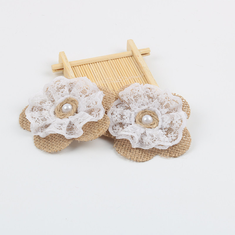 Handcrafted Coarse Hemp Cloth Rose Flowers and America Hot Pin Wedding Party Hemp Cloth DIY Ornament Pearl Lace Flowers