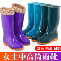 Winter Rain Shoes High Cylinder Rain Boots Lady Midtubes Water Boots Water Shoes Plus Suede Non-slip Waterproof Rubber Shoes Cover Shoes Warm Rubber Boots