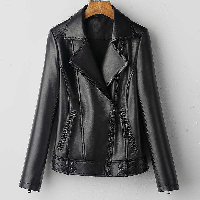 2025 Spring New Sheepskin Leather Jacket for Women, Short Fashion Slim Fit Haining Leather Jacket, Genuine Leather Plus Size Leather Coat