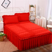 Hôn nhân lễ kỷ niệm lớn giường đỏ váy dày ấm giường bedspread bông đặt ren cưới ren đỏ trải giường - Váy Petti