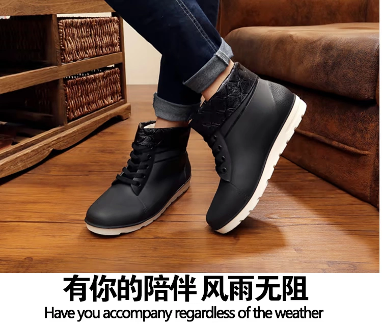 Giày đi mưa nam cộng với nhung mùa thu và mùa đông cotton mưa thấp giúp giày chống mưa chống trơn trượt ủng đi mưa