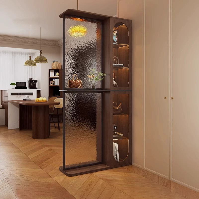 Solid Wood Entrance Cabinet Facing the Front Door, New Wine Cabinet and Screen Integrated Cabinet, Double-Sided Glass Partition Cabinet for the Living Room Solid Wood Entrance Cabinet Facing the Front Door, New Wine Cabinet and Screen Integrated Cabinet, Double-Sided Glass Partition Cabinet for the Living Room